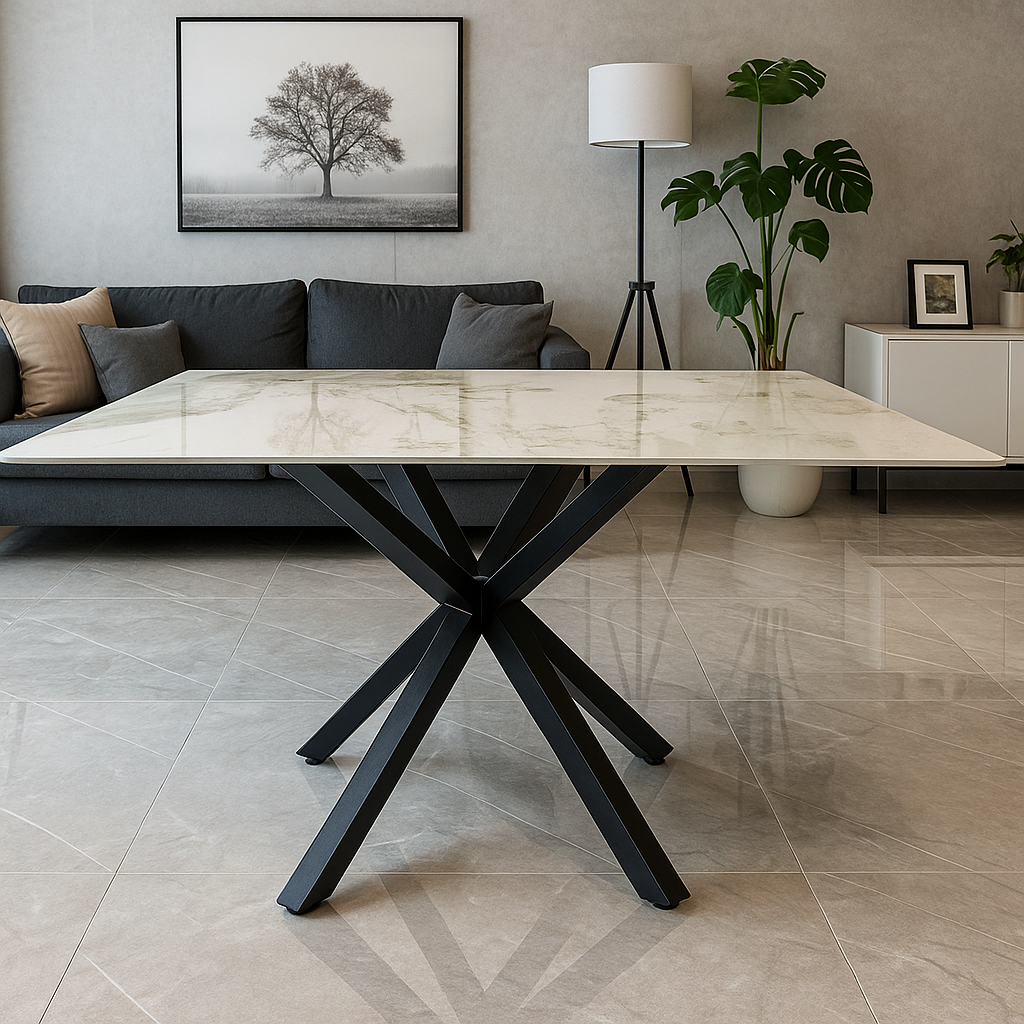 TAVOLO IN CERAMICA DA PRANZO CON SUPERFICIE LUCIDA 150x90cm