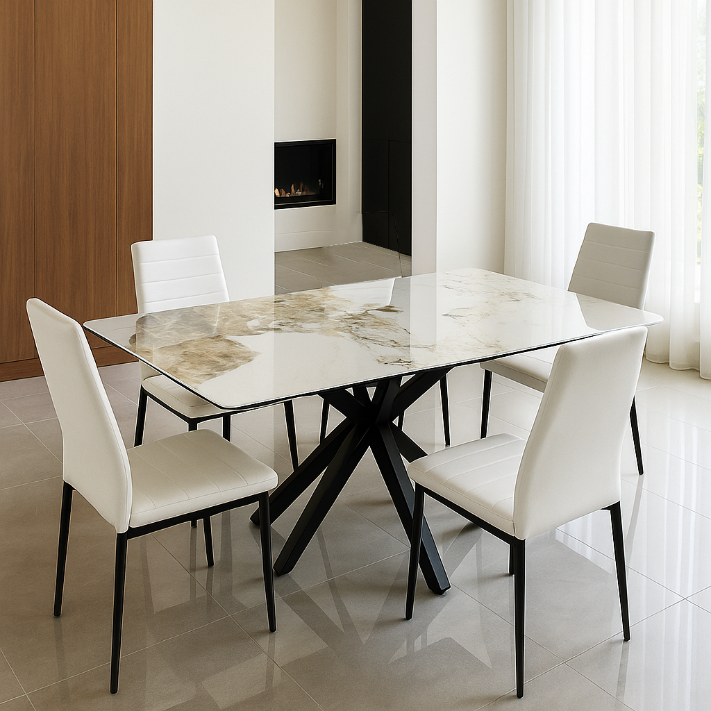 TAVOLO IN CERAMICA DA PRANZO CON SUPERFICIE LUCIDA 150x90cm
