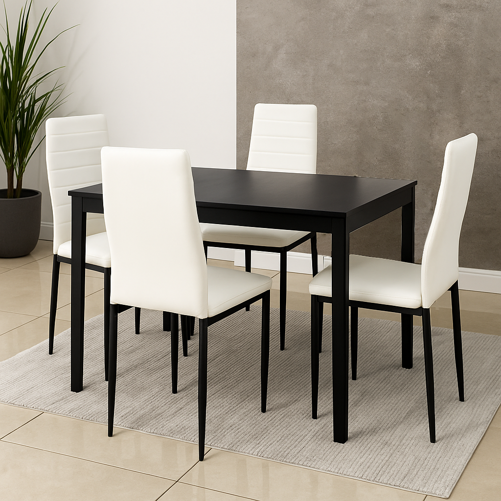 Set 4 sedie in ecopelle con gambe in metallo – schienale alto, imbottitura confortevole – colori bianco, nero o marrone – sedie da pranzo moderne per cucina, soggiorno o sala d’attesa