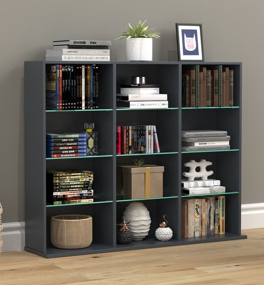 Libreria porta libri CD e DVD in legno mensole in vetro H. 82 x L. 102 x P. 23 cm