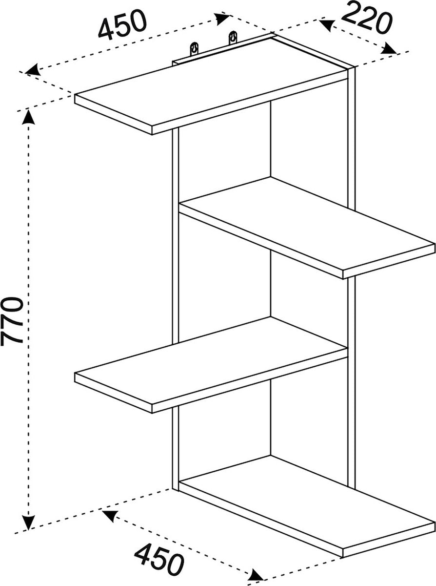 Mensola da parete in legno, mensola sospesa, mensola angolare H. 77 x L. 45 x P. 45 cm