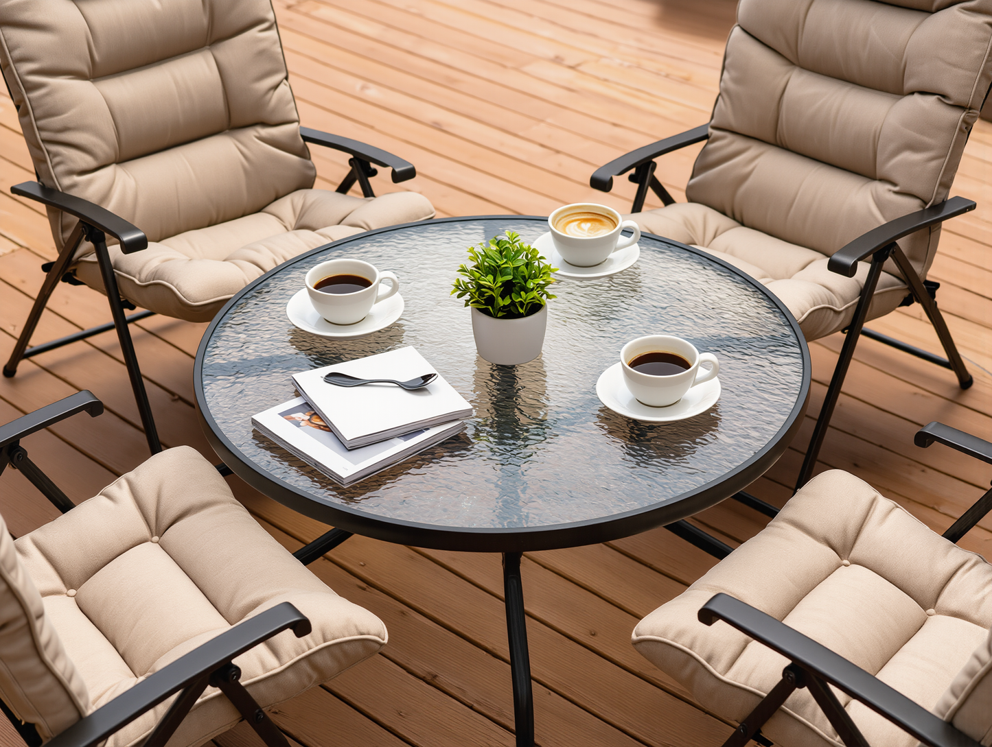 Set da giardino Relax SANTORINI  Pieghevole 5 Pezzi tavolino con 4 sedie con Cuscini