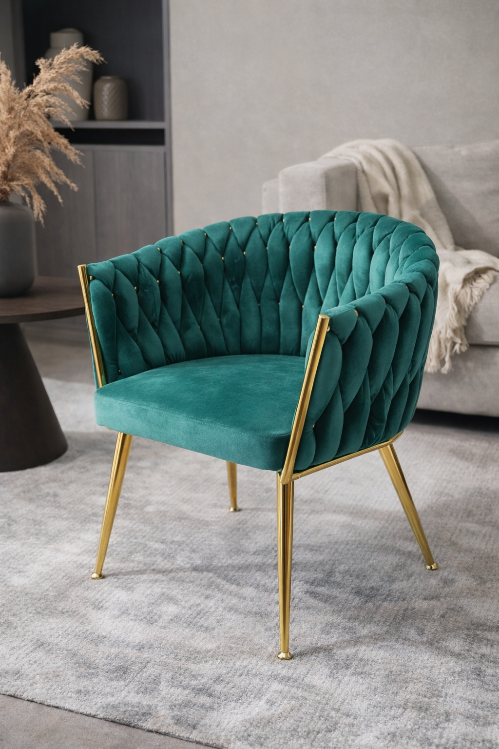 Poltrona in Velluto Cocoon — Design Intrecciato, Gambe Oro