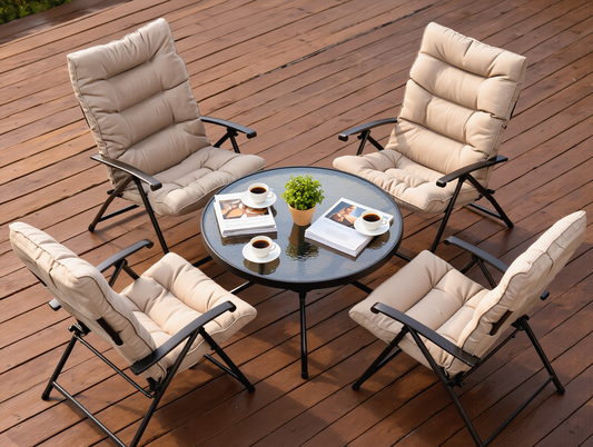 Set da giardino Relax SANTORINI  Pieghevole 5 Pezzi tavolino con 4 sedie con Cuscini