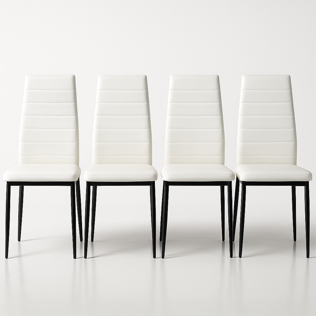 Set 4 sedie in ecopelle con gambe in metallo – schienale alto, imbottitura confortevole – colori bianco, nero o marrone – sedie da pranzo moderne per cucina, soggiorno o sala d’attesa