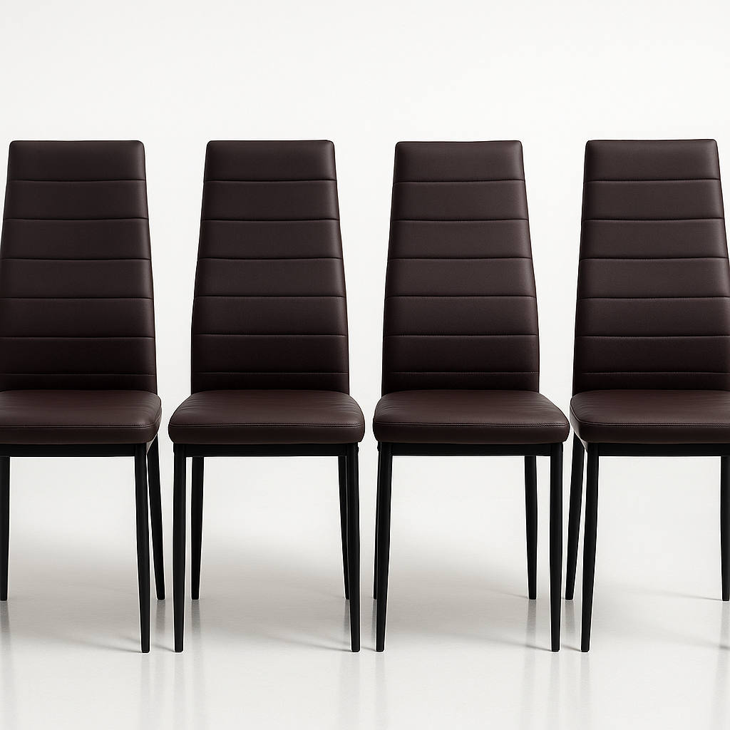 Set 4 sedie in ecopelle con gambe in metallo – schienale alto, imbottitura confortevole – colori bianco, nero o marrone – sedie da pranzo moderne per cucina, soggiorno o sala d’attesa