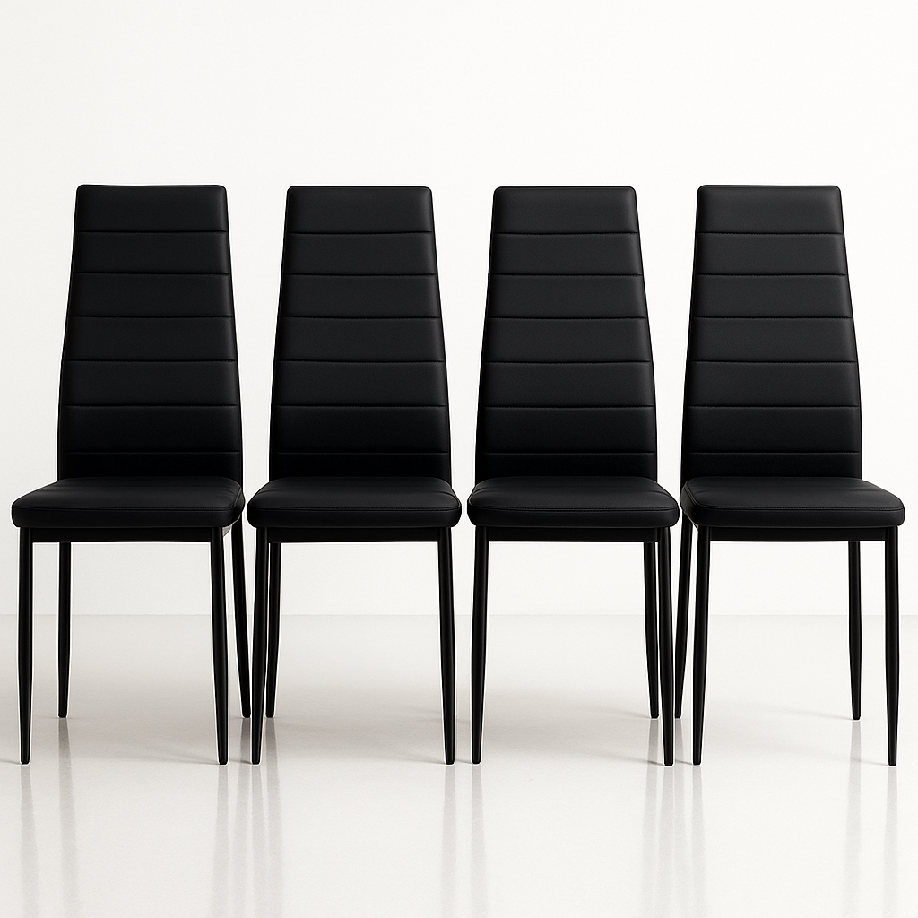 Set 4 sedie in ecopelle con gambe in metallo – schienale alto, imbottitura confortevole – colori bianco, nero o marrone – sedie da pranzo moderne per cucina, soggiorno o sala d’attesa
