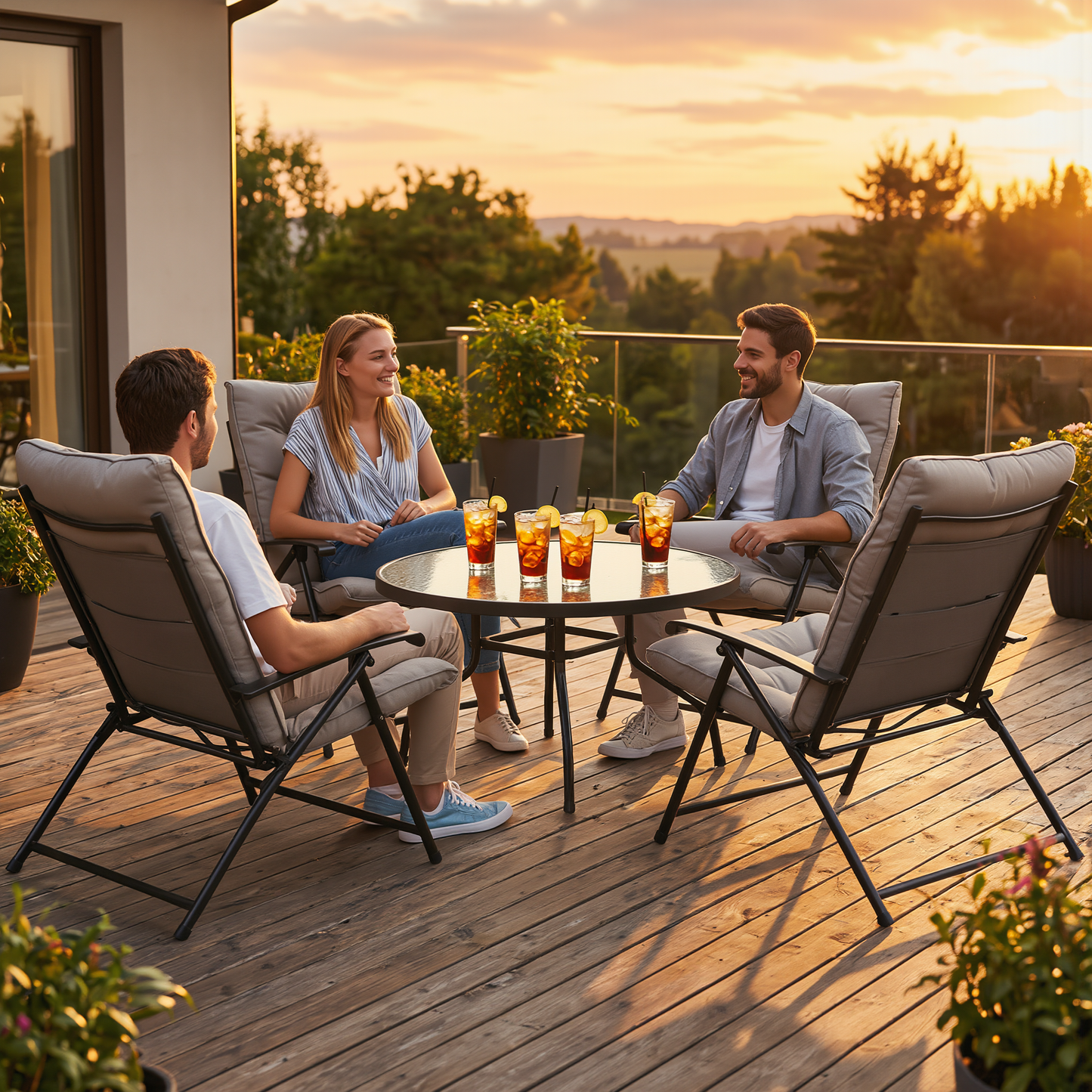 Set da giardino Relax SANTORINI  Pieghevole 5 Pezzi tavolino con 4 sedie con Cuscini