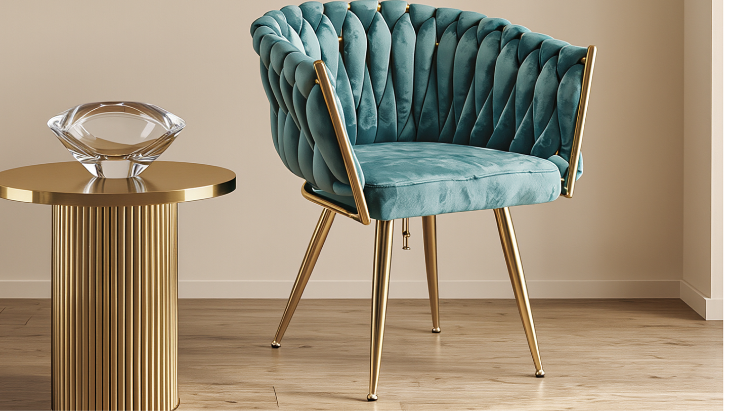 Poltrona in Velluto Cocoon — Design Intrecciato, Gambe Oro