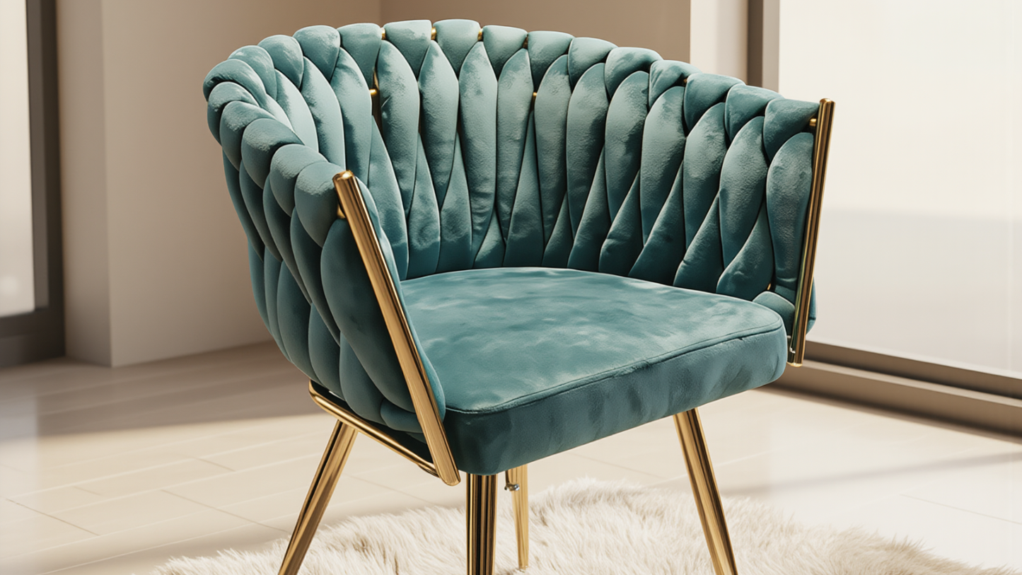 Poltrona in Velluto Cocoon — Design Intrecciato, Gambe Oro