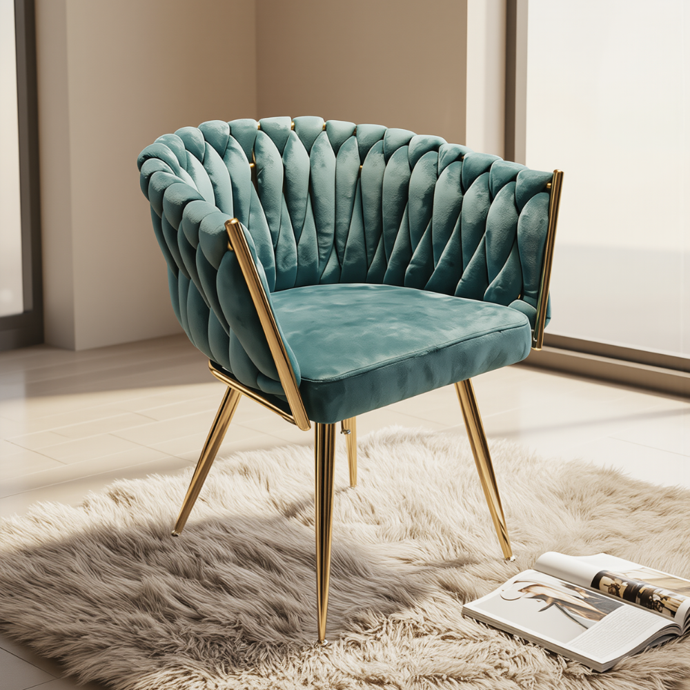 Poltrona in Velluto Cocoon — Design Intrecciato, Gambe Oro