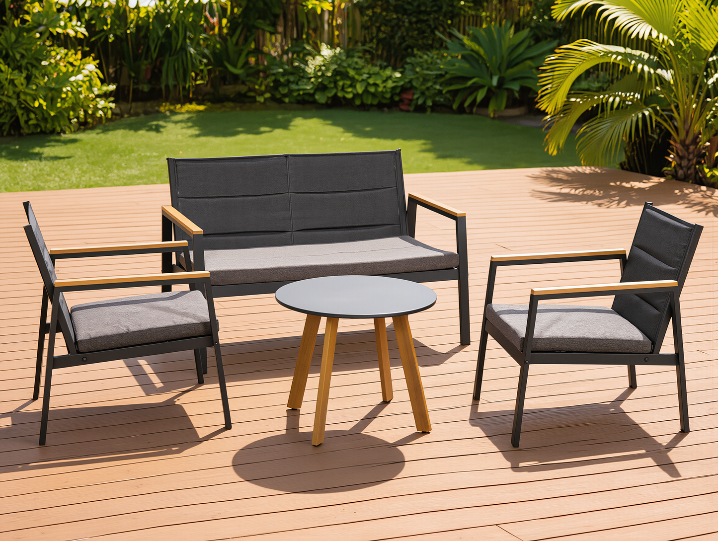 Salotto da giardino Set Lounge KYOTO da Giardino 4 Pezzi tavolino 2 sedie poltrona con Cuscini - set da giardino