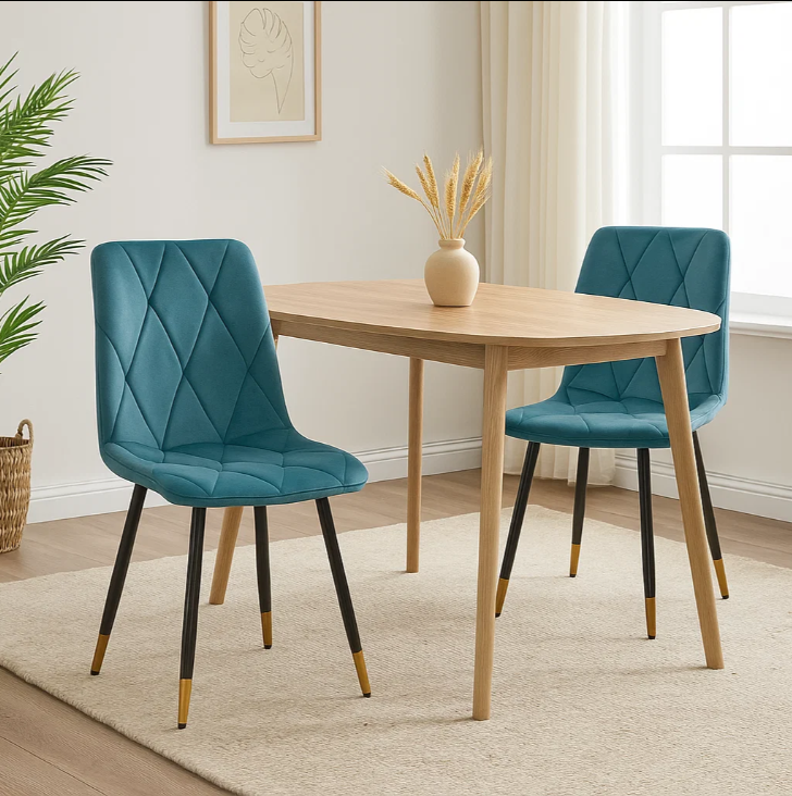 SET 4 Sedie in velluto  con gambe in ferro nere e dettaglio oro – per sala da pranzo o sala d’attesa