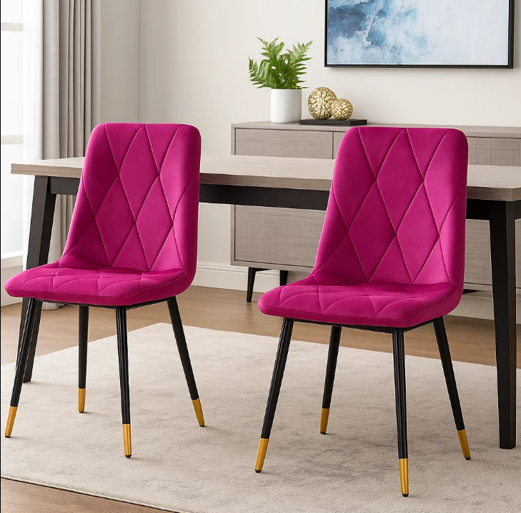 SET 4 Sedie in velluto  con gambe in ferro nere e dettaglio oro – per sala da pranzo o sala d’attesa