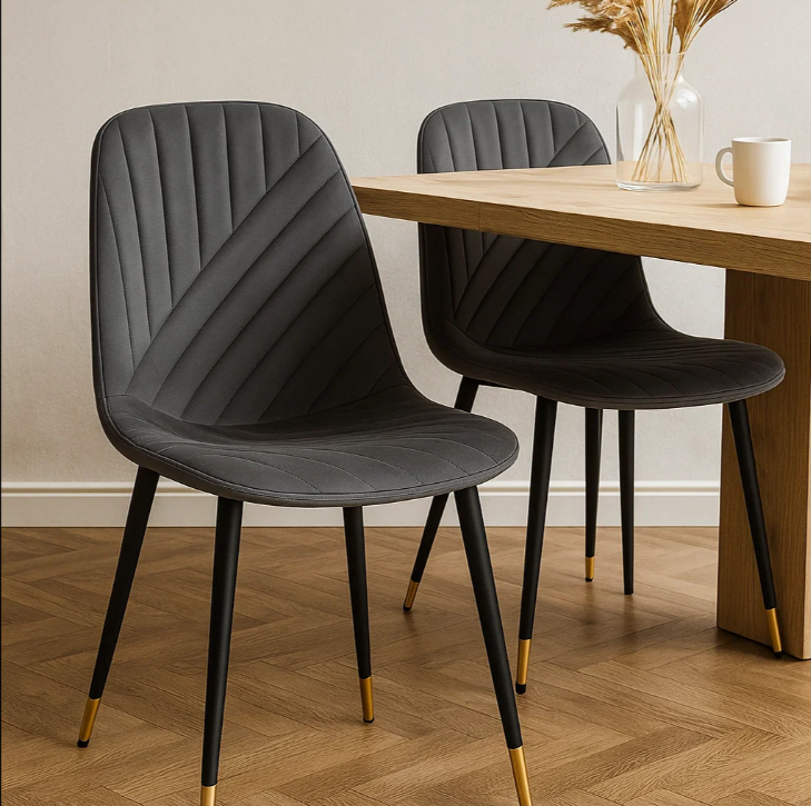 4 SEDIE sedie in velluto grigio con gambe in ferro nero – seduta ergonomica  – sedie da pranzo moderne per cucina, soggiorno o sala d’attesa