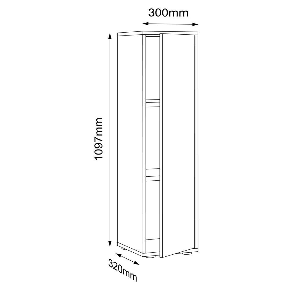 Mobiletto per ufficio in legno  da archivio 3 ripiani larghezza 30 cm con Porta girevole