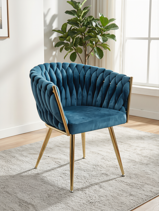 Poltrona in Velluto Cocoon — Design Intrecciato, Gambe Oro
