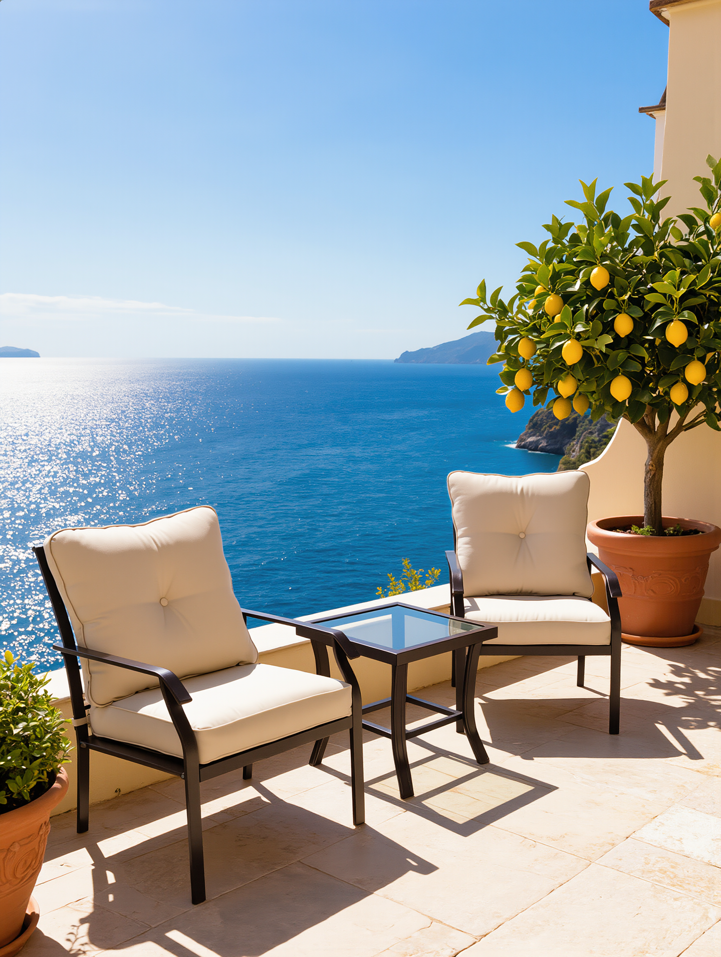 Set Bistro BORA BORA 3 Pezzi tavolino e due sedie con Cuscini