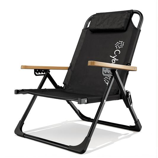 Sedia Pieghevole Reclinabile Cybert – Braccioli Effetto Legno – Textilene Traspirante – Poggiatesta Removibile – 60×84 cm – Portata 120 kg