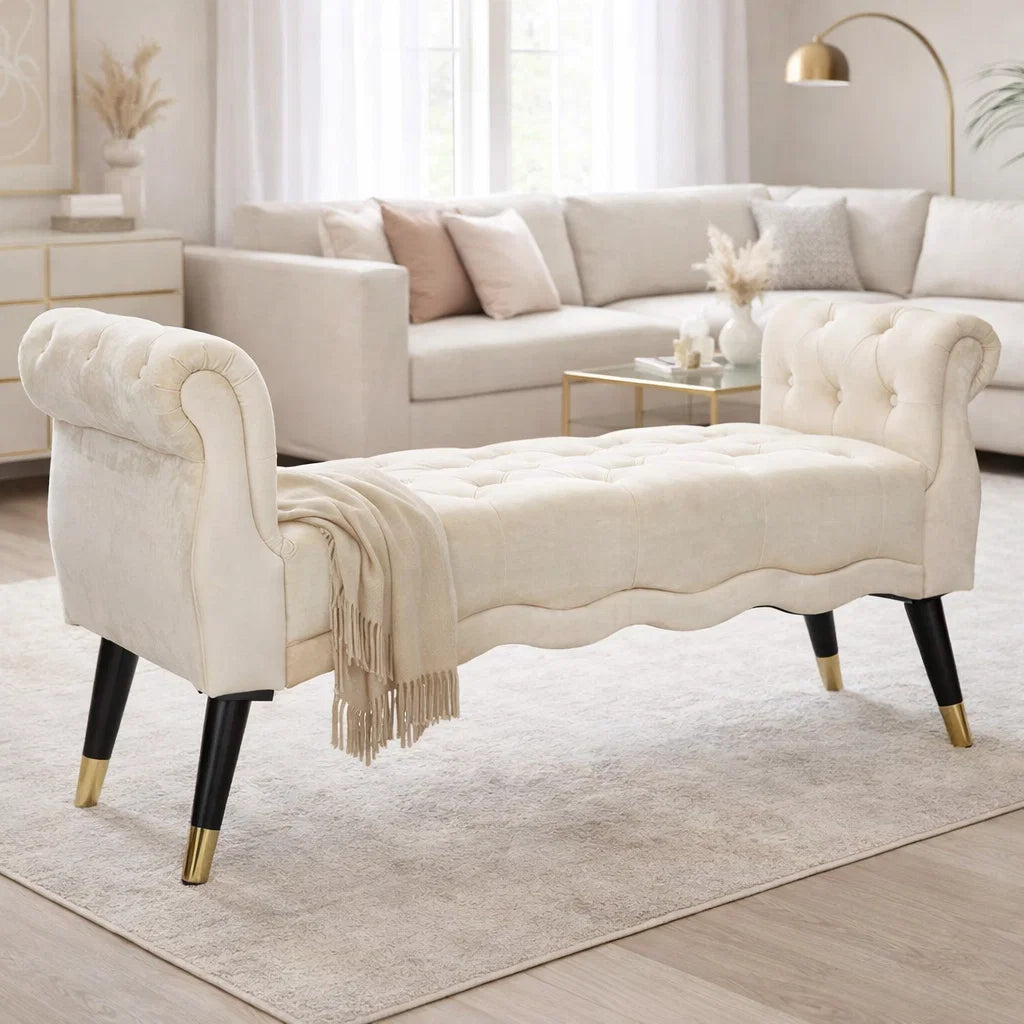 Panchetta PARIS in velluto grigio con dettagli oro – 120x40x60 cm – panca fondoletto/ingresso
